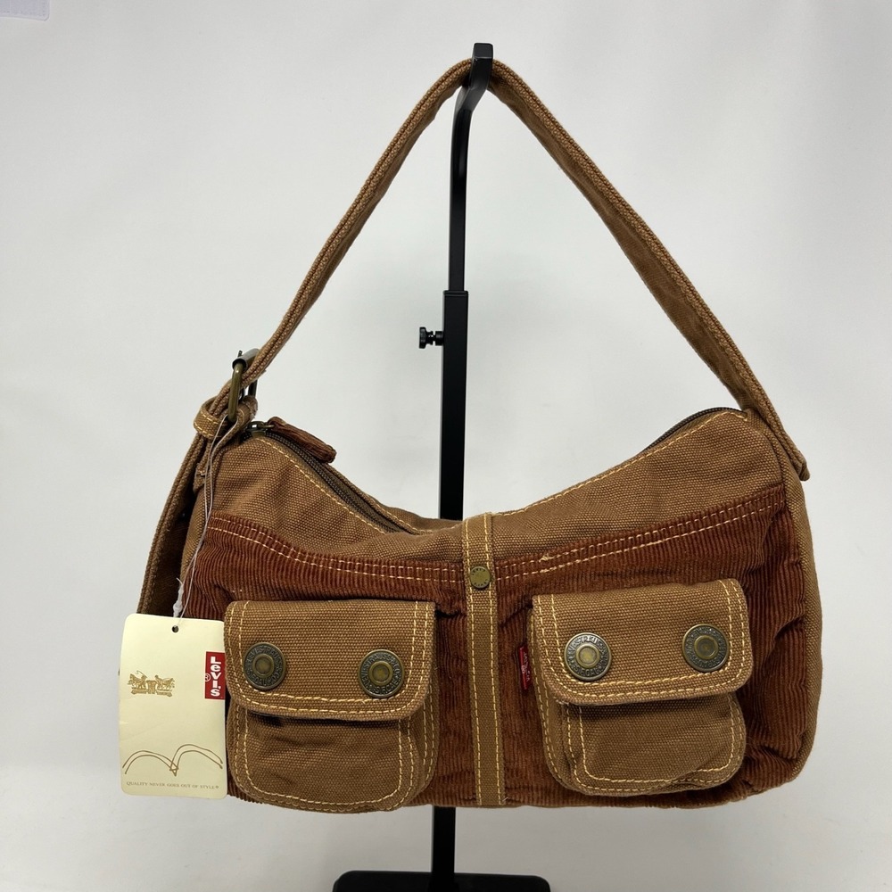 Vtg Y2K Levis Shoulder Bag Corduroy Crescent Baguette Cargo Pockets Deadstock